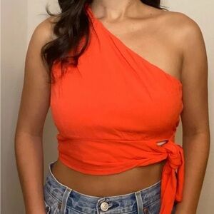 Free People Orange One-Shoulder Tank Top